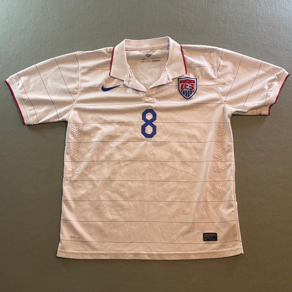 Nike USMNT Soccer Jersey Mens L Clint Dempsey 8 White Polo 2012 Centennial Kit